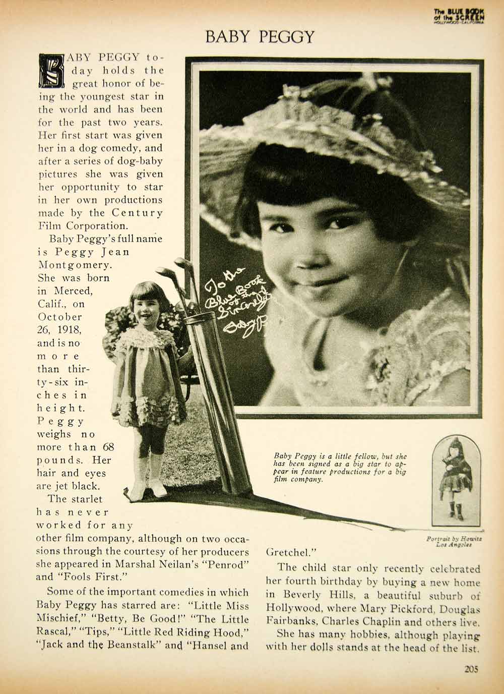 1923 Print Baby Peggy Silent Film Child Actor Diana Serra Cary Biography BBS2
