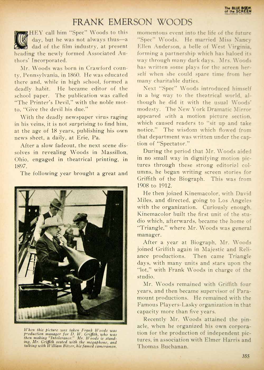 1923 Print Frank Emerson Woods Silent Film Era Movie Screenwriter Biography BBS2
