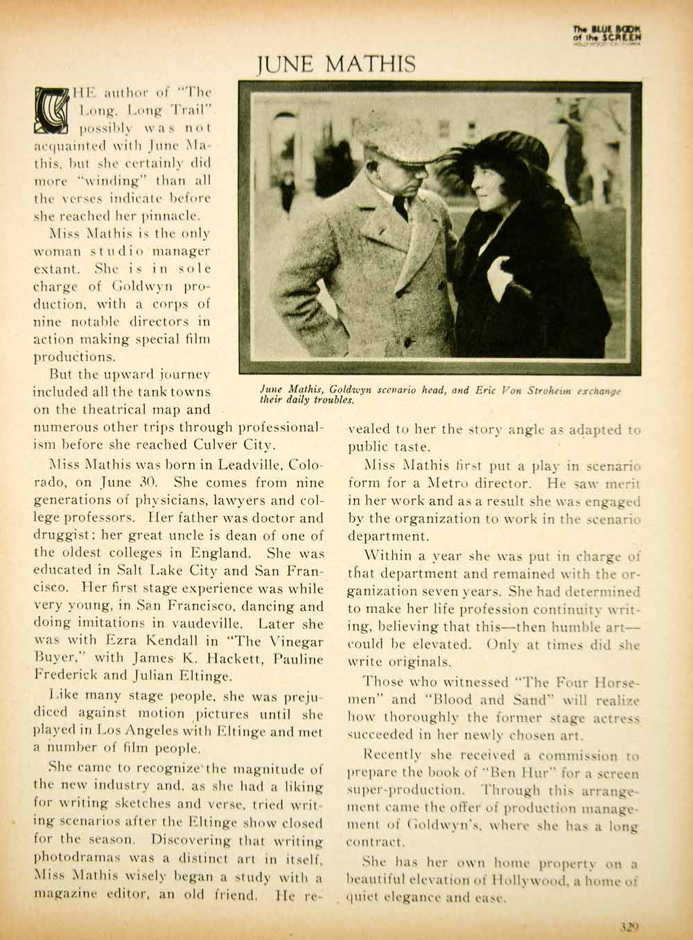 1923 Print June Mathis Silent Film Screenwriter MGM Executive Biography BBS2