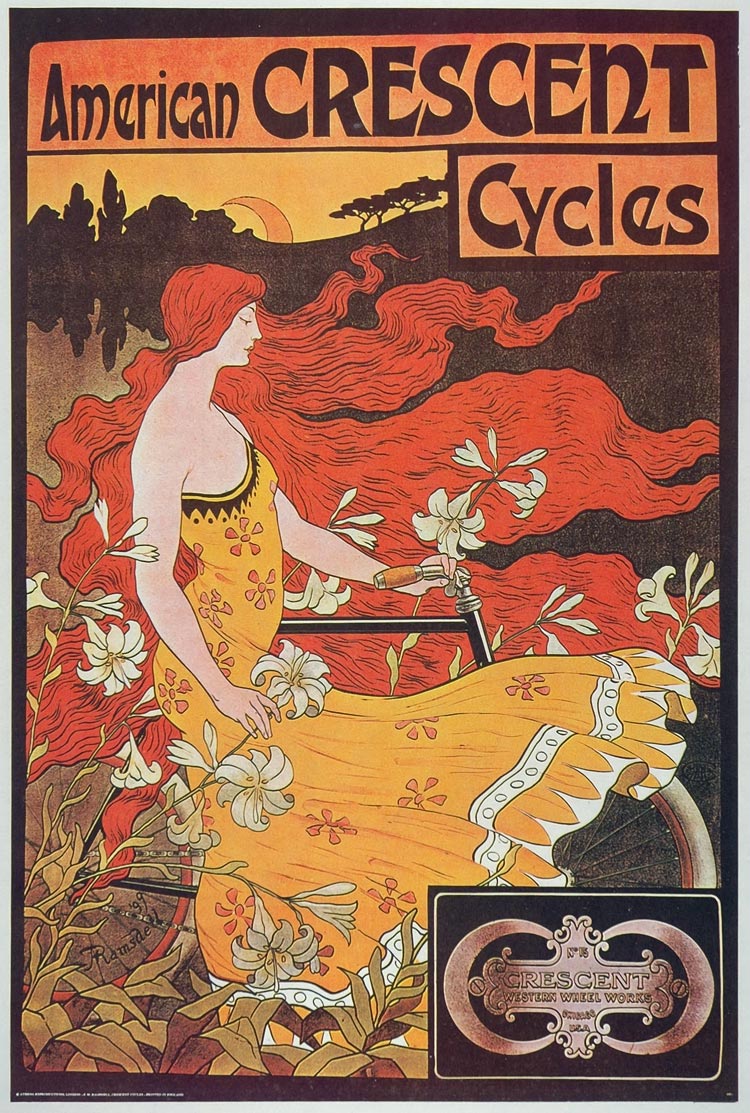 1973 Print Poster Ad American Crescent Bike Art Nouveau Frederick W. Ramsdell