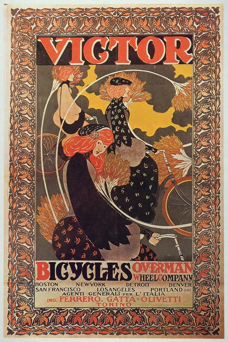 1973 Print Poster Ad Vintage Victor Bicycle Art Nouveau Will H. Bradley Overman