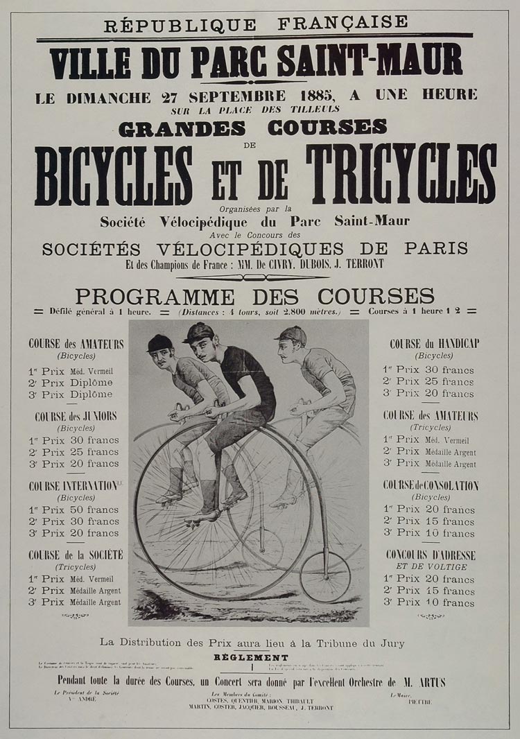 1973 Print Poster Ad Art Ville du Parc Saint-Maur Bicycle Race High-Wheeler Bike
