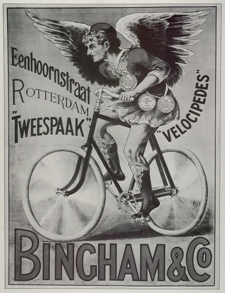 1973 Print Poster Ad Vintage Bingham Bicycle Tweespaak Velocipede Mercury God