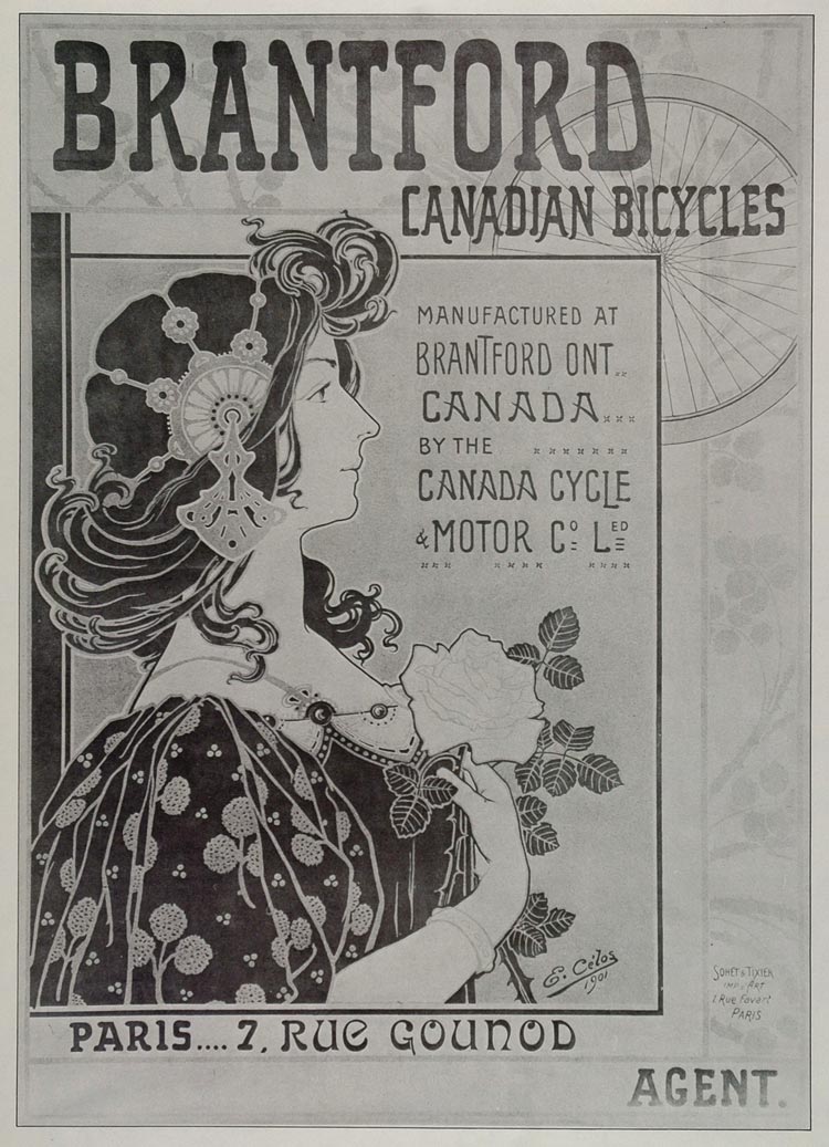 1973 Print Poster Ad Vintage Brantford Canadian Bicycles Art Nouveau Ontario