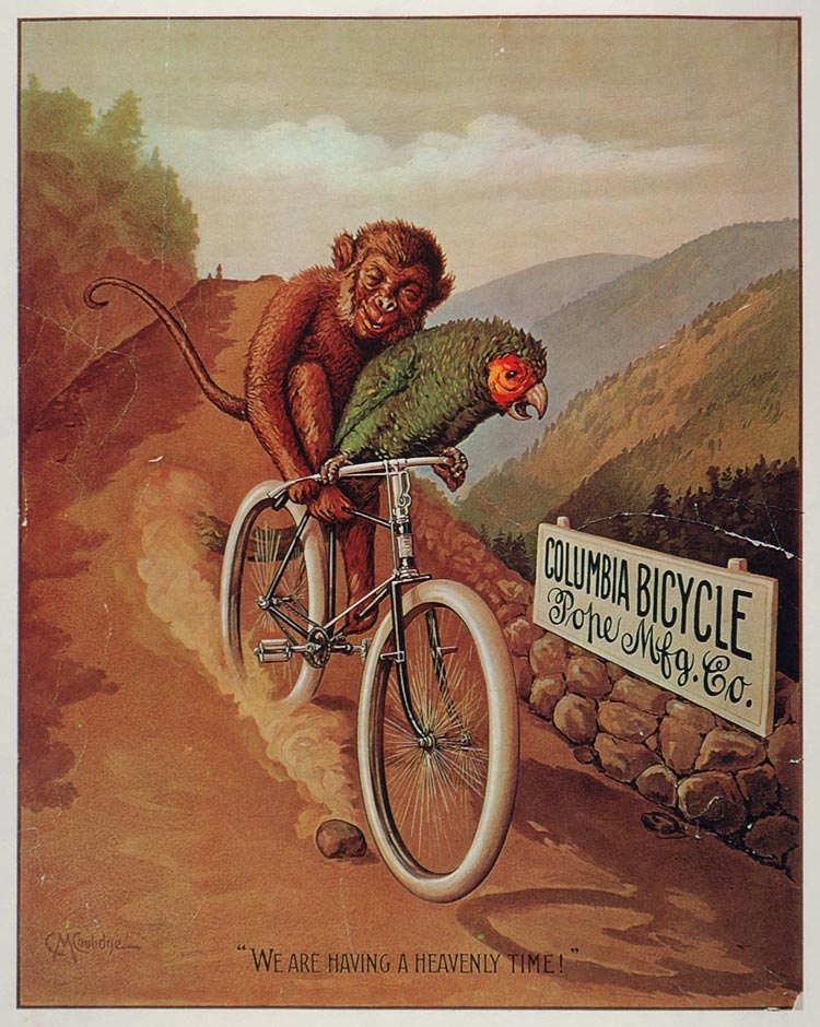 1973 Print Poster Ad Vintage Pope Columbia Bicycle Monkey Parrot C. M. Coolidge