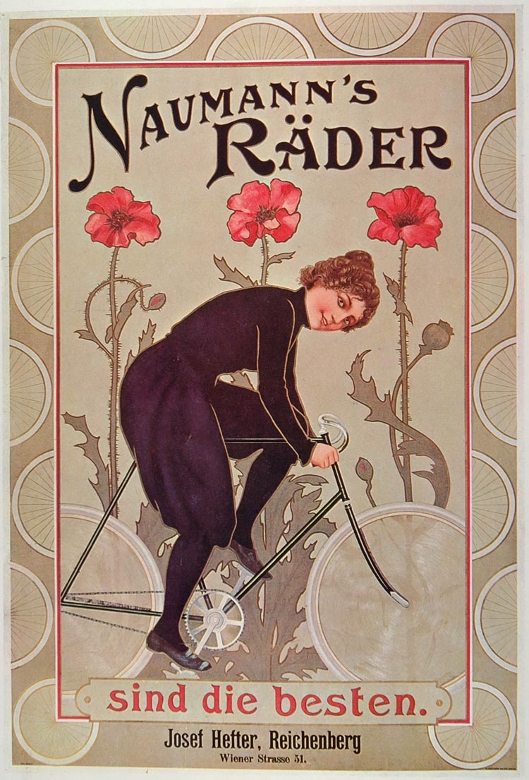 1973 Print Poster Ad Vintage Naumann Bicycle Woman Lady Art Nouveau German Bike