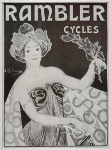 1973 Print Poster Ad Vintage Rambler Bicycle Bike Woman J. Cardona Art Nouveau