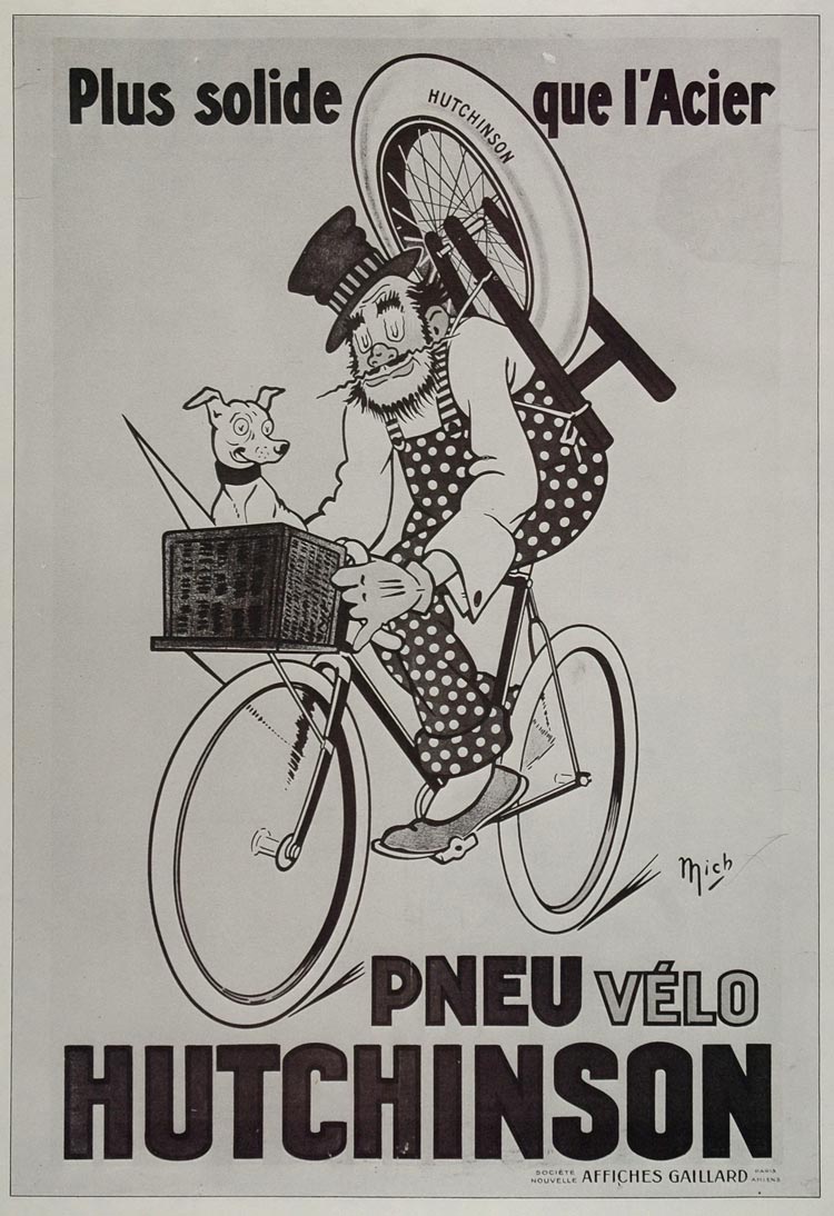 1973 Print Poster French Ad Hutchinson Tire Pneu Bicycle Mich Michel Liebeaux