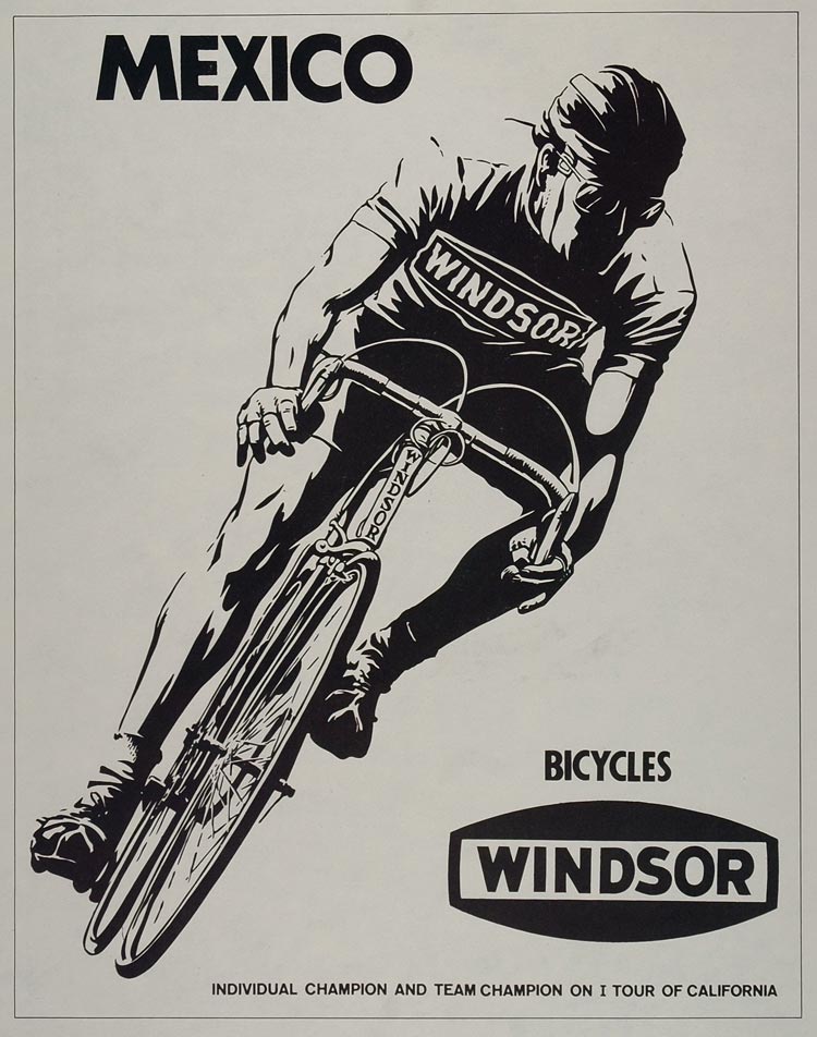 1973 Print Poster Ad Vintage Windsor Bicycle Bike Racing Rider Mexico Luis Velez