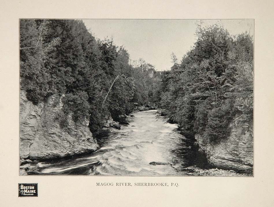 1903 Magog River Sherbrooke P. Q. B/W Halftone Print - ORIGINAL HISTORIC BMRAIL