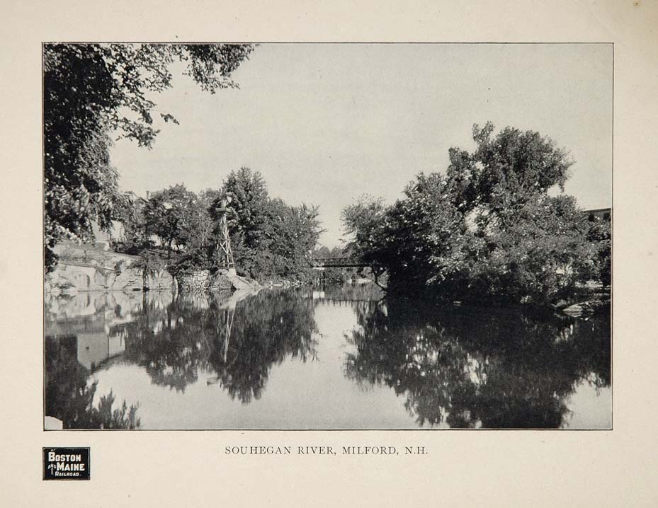 1903 Souhegan River Milford New Hampshire Bridge Print ORIGINAL HISTORIC BMRAIL