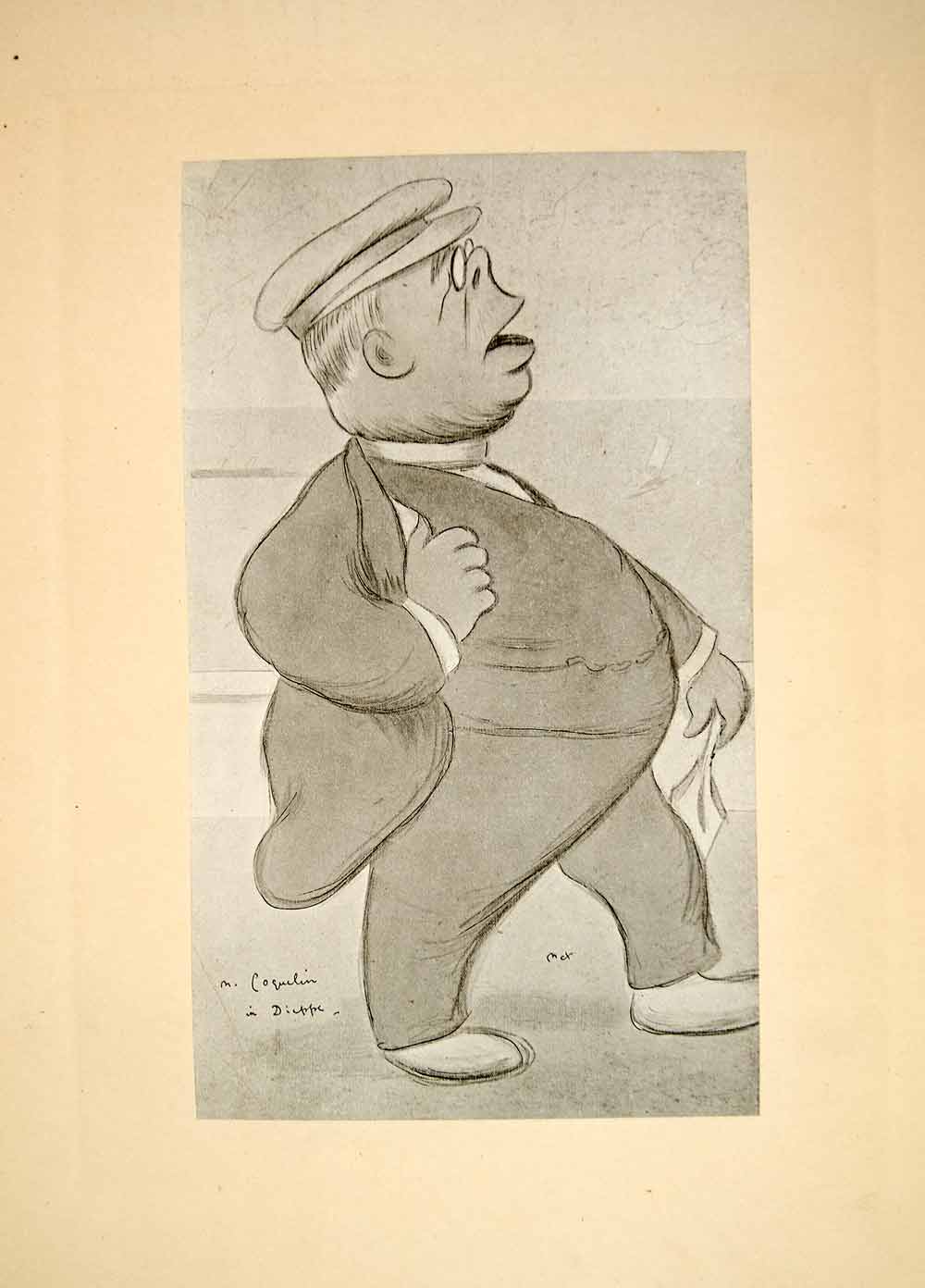 1907 Print Max Beerbohm Caricature M. Coquelin Portrait Cartoon Historical BOC1