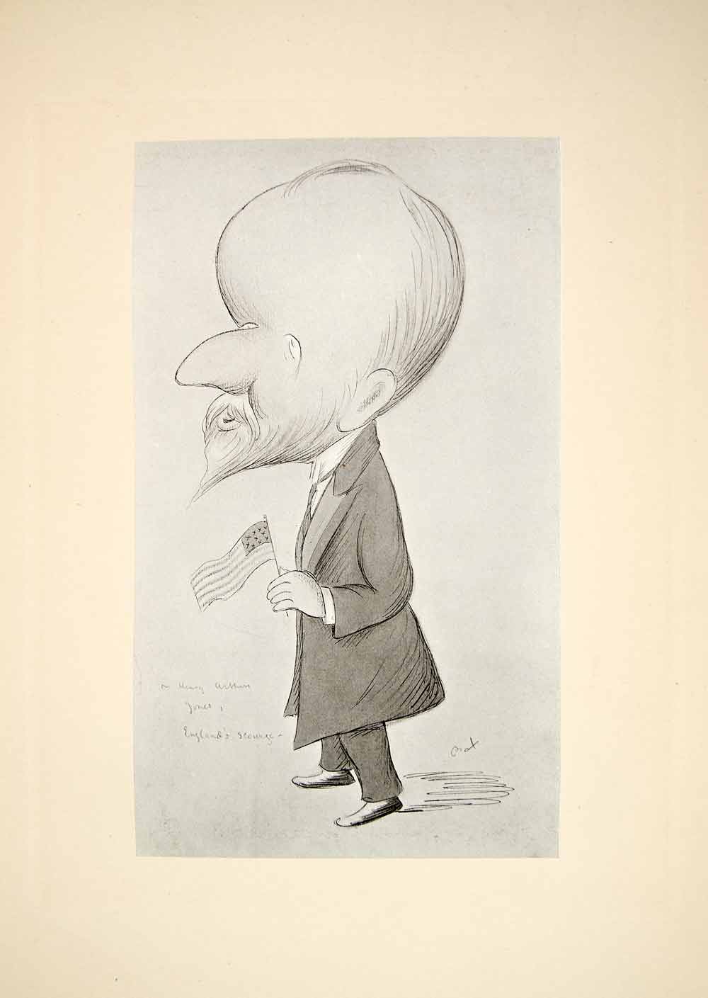 1907 Print Max Beerbohm Caricature Henry Arthur Jones British Playwright BOC1