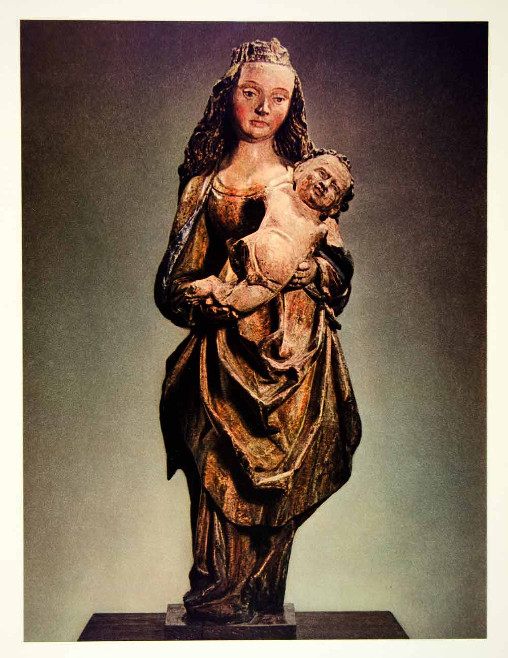 1960 Photolithograph Statue Madonna Christ Child South Bohemia Religious BOM1