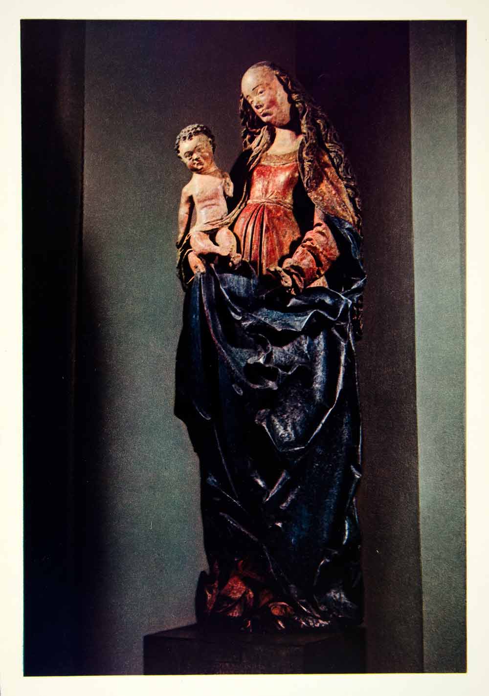 1960 Photolithograph Madonna Christ Child Luznice Statue Sculpture BOM1