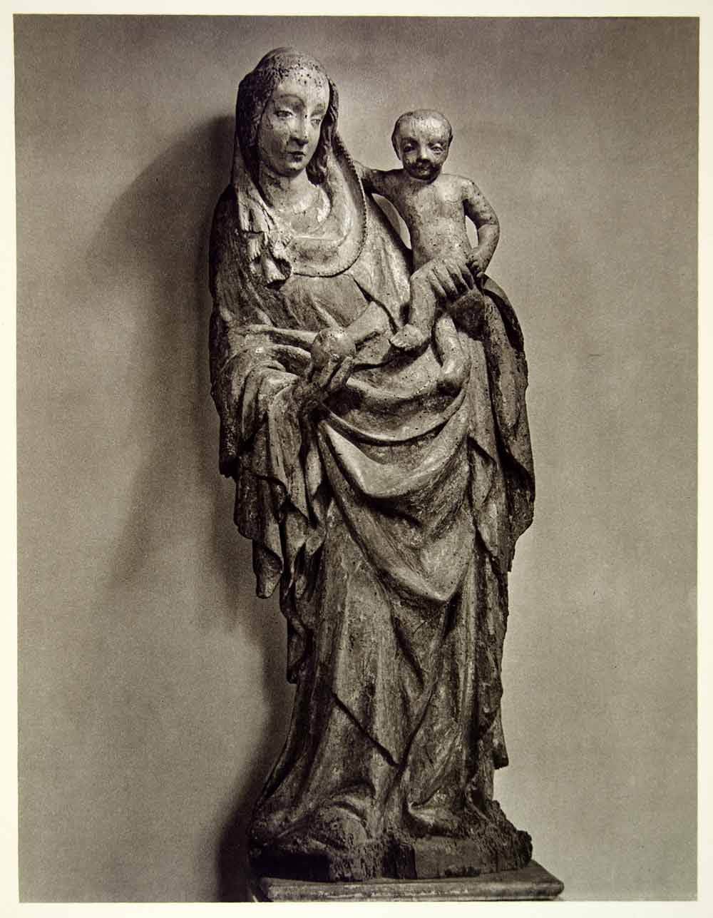1960 Rotogravure Madonna Child Religious Vimperk Czech Republic Statue BOM1