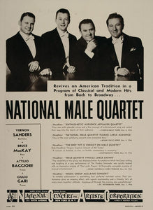 1947 National Male Quartet Sanders Baggiore Booking Ad - ORIGINAL