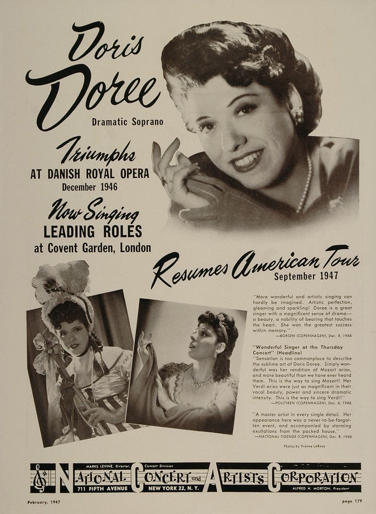 1947 Doris Doree Dramatic Soprano NCAC Booking Ad - ORIGINAL