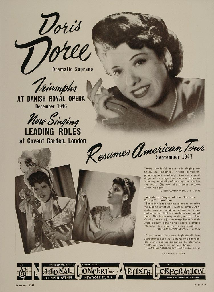 1947 Doris Doree Dramatic Soprano NCAC Booking Ad - ORIGINAL – Period ...