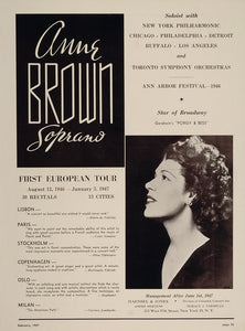 1947 Anne Brown Soprano Soloist Haensel Booking Ad - ORIGINAL