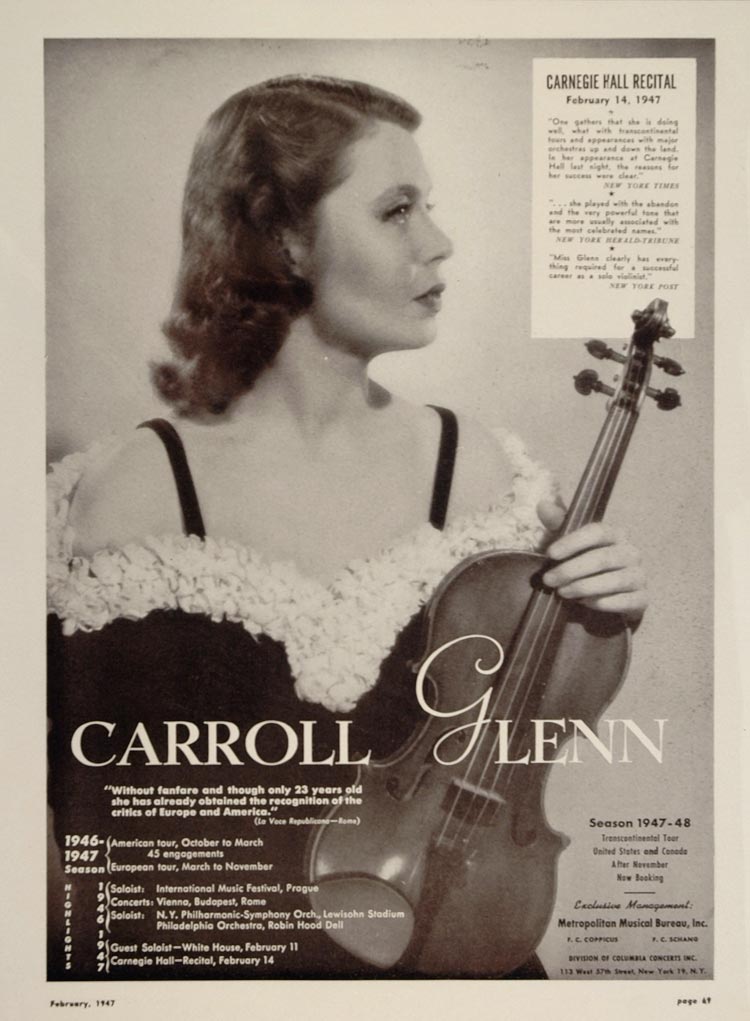 1947 Carroll Glenn Violinist Violin Original Booking Ad - ORIGINAL
