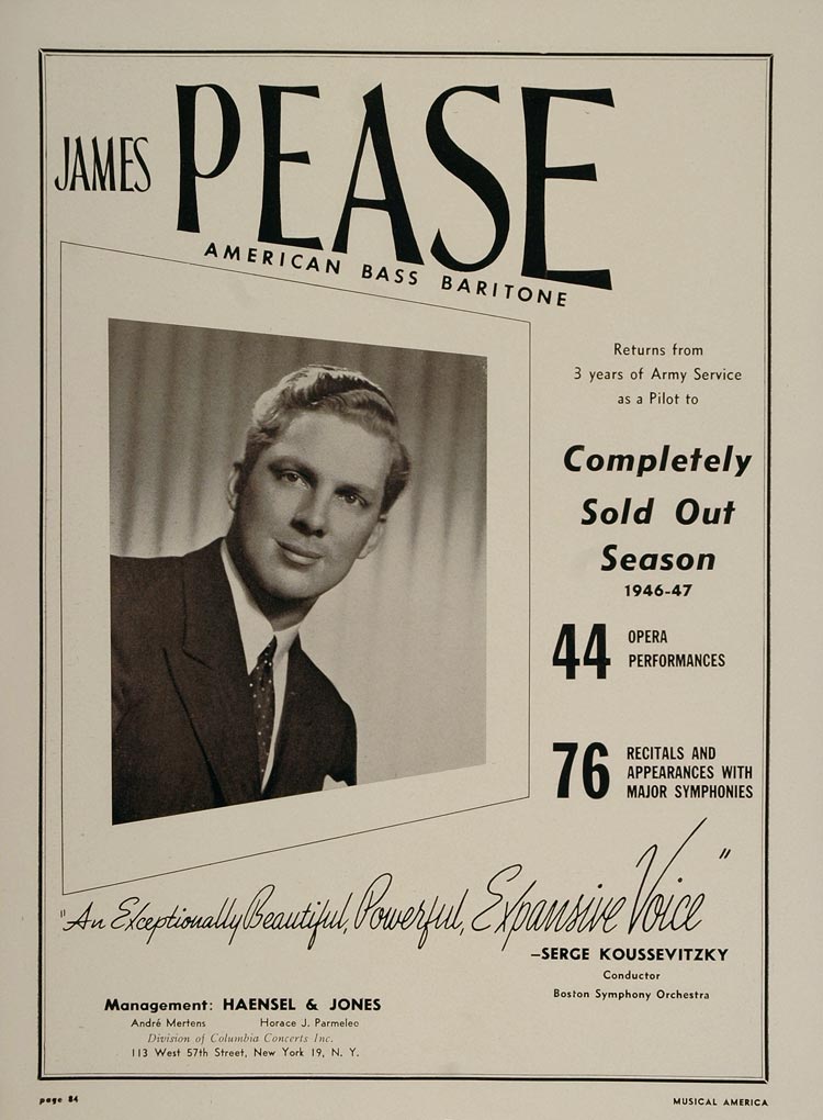 1947 James Pease Bass Baritone Original Booking Ad - ORIGINAL