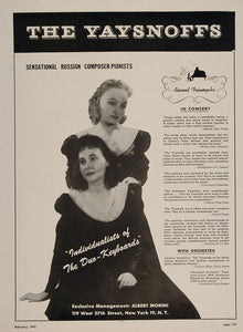 1947 Yaysnoff Sisters Russian Piano Duo ORIG Booking Ad - ORIGINAL