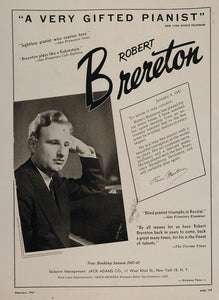 1947 Robert Brereton Pianist Jack Adams ORIG Booking Ad - ORIGINAL