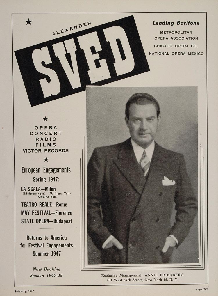 1947 Alexander Sved Baritone Annie Friedberg Booking Ad - ORIGINAL