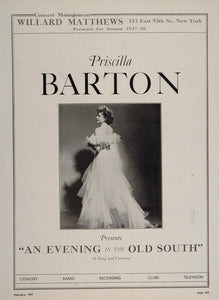 1947 Priscilla Barton Willard Matthews ORIG. Booking Ad - ORIGINAL