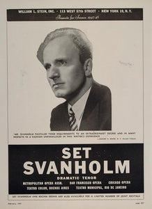 1947 Set Svanholm Tenor Metropolitan Opera Booking Ad - ORIGINAL