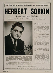 1947 Herbert Sorkin Violinist D. W. Rubin Booking Ad - ORIGINAL