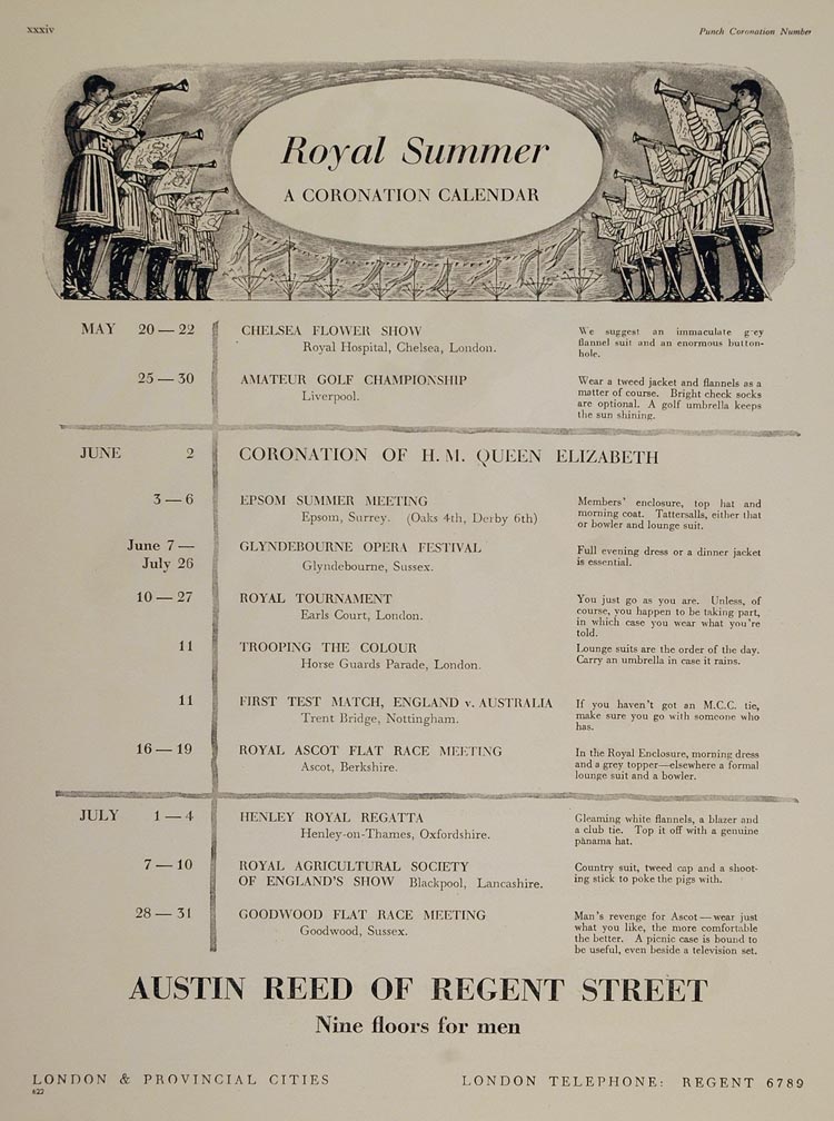 1953 Print Ad Austin Reed Royal Coronation Calendar - ORIGINAL ADVERTISING BRIT