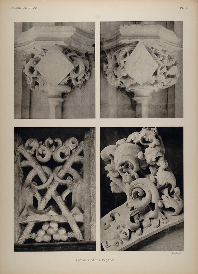 1911 Print Facade Sculpture Carving Brou Gothic Church - ORIGINAL BRO1