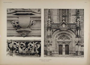 1911 Print Facade Sculpture North Portal Brou Church - ORIGINAL BRO1