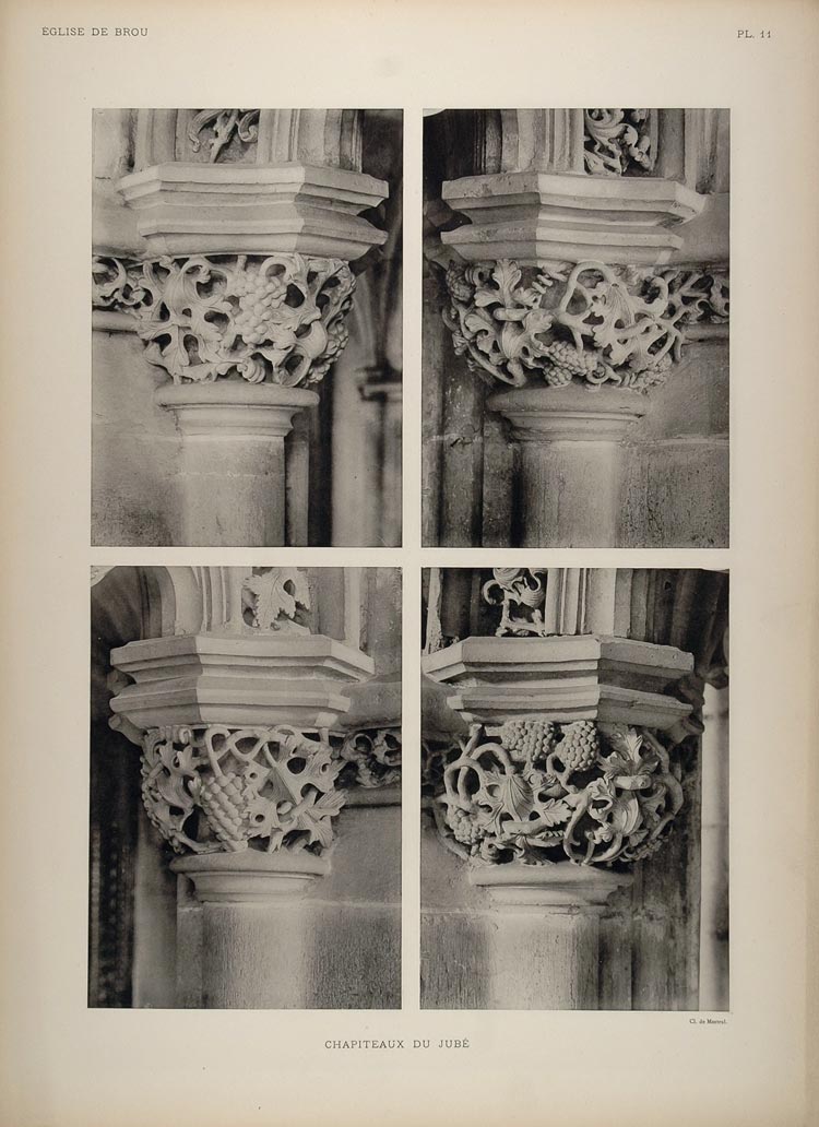 1911 Print Column Capitals Brou Church Architecture - ORIGINAL BRO1