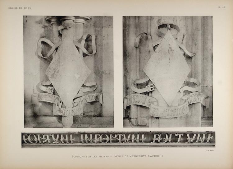 1911 Print Escutcheons Shields Pillers Brou Church - ORIGINAL BRO1