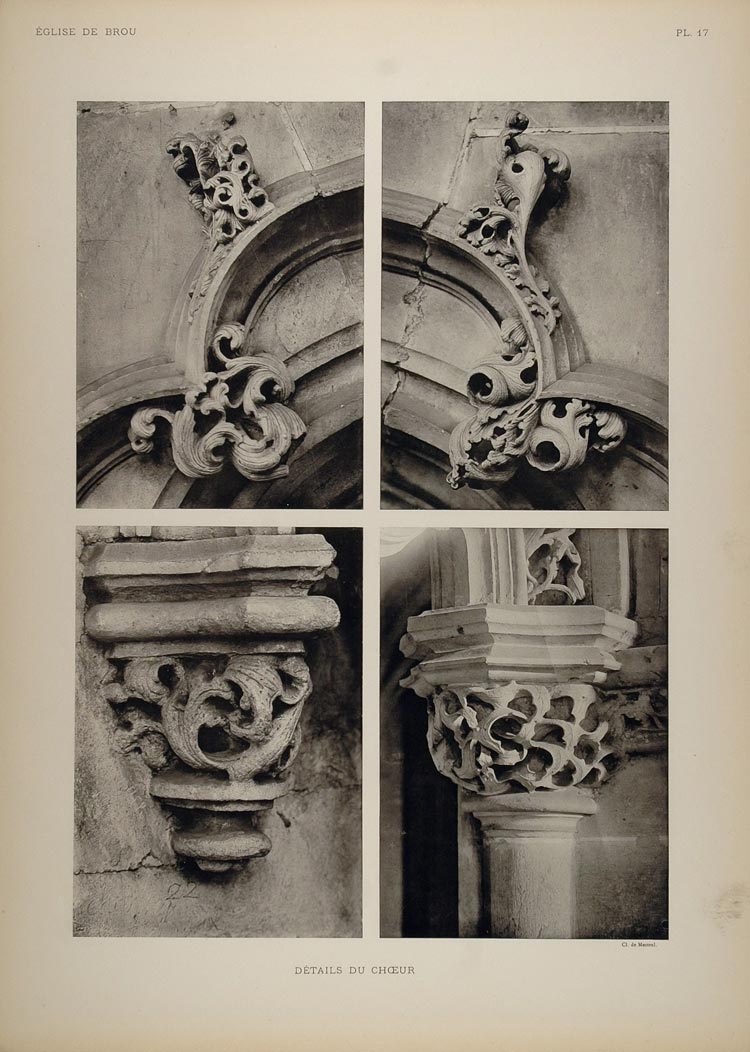 1911 Print Gothic Stone Carving Choir Brou Church - ORIGINAL BRO1