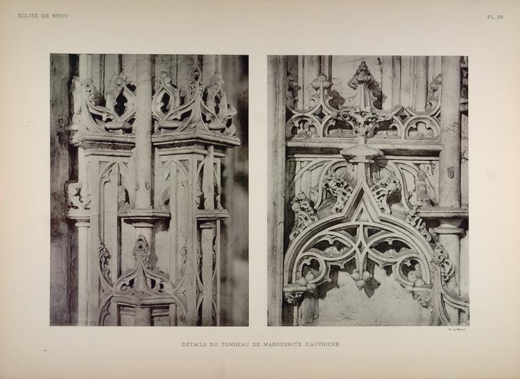 1911 Print Tomb Marguerite Austria Brou Gothic Carving - ORIGINAL BRO1