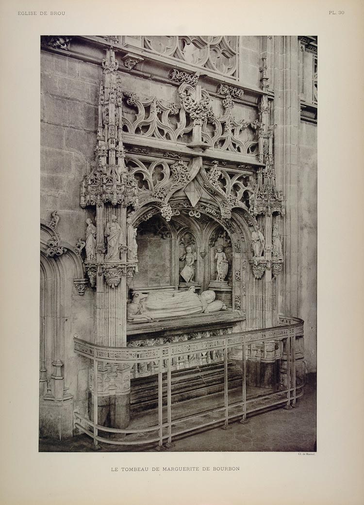 1911 Print Tomb Marguerite Bourbon Effigy Brou Church - ORIGINAL BRO1