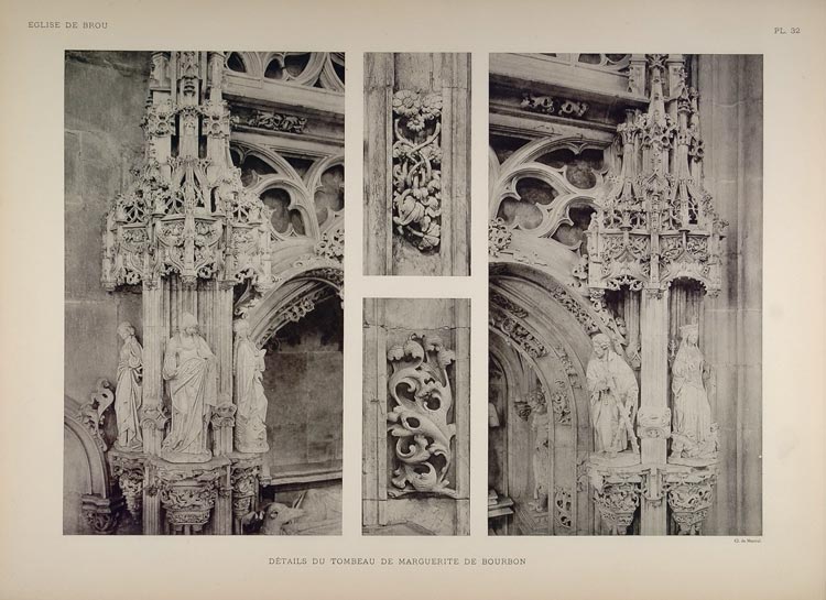 1911 Print Tomb Marguerite Bourbon Gothic Statues Brou - ORIGINAL BRO1