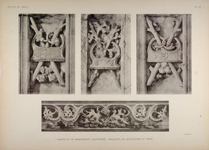 1911 Print Gothic Stone Carving Chapel Brou Church - ORIGINAL BRO1