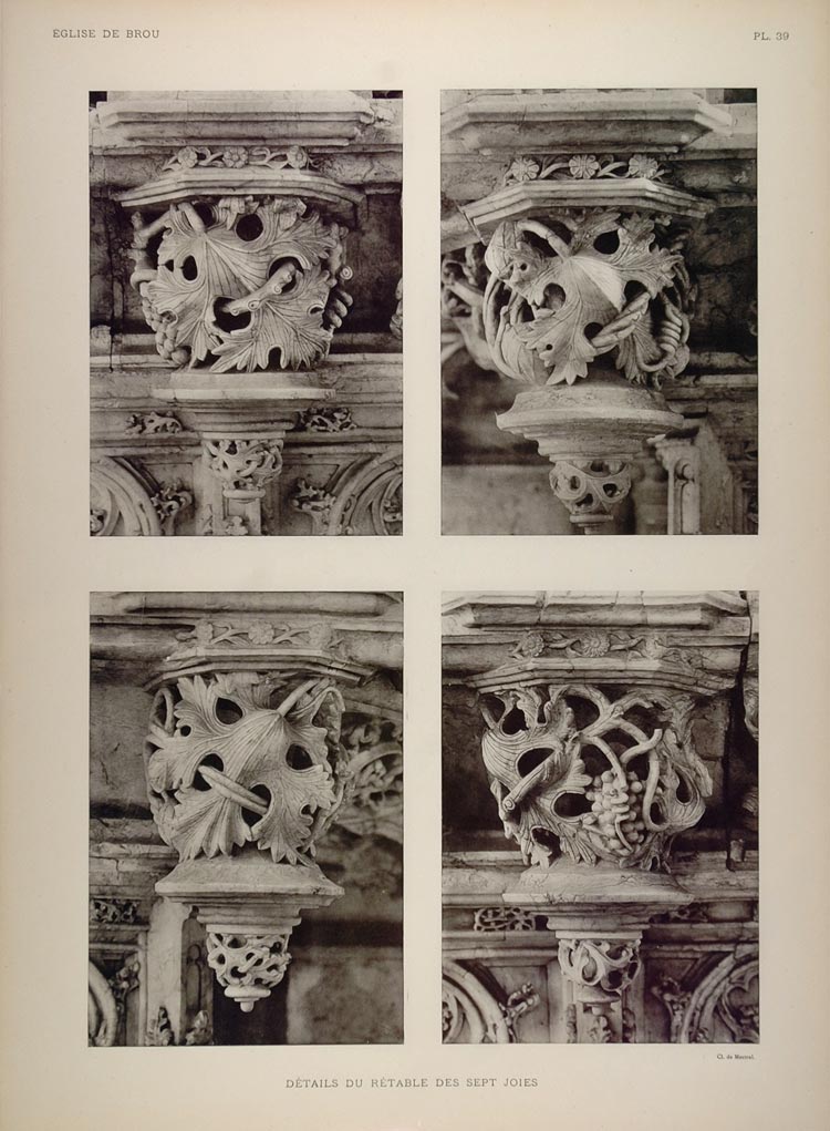 1911 Print Gothic Stone Carving Sept Joies Brou Church - ORIGINAL BRO1