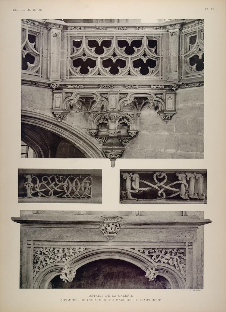 1911 Print Gothic Carving Oratory Chapel Brou Church - ORIGINAL BRO1