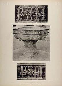 1911 Print Gothic Carving Baptismal Font Brou Church - ORIGINAL BRO1