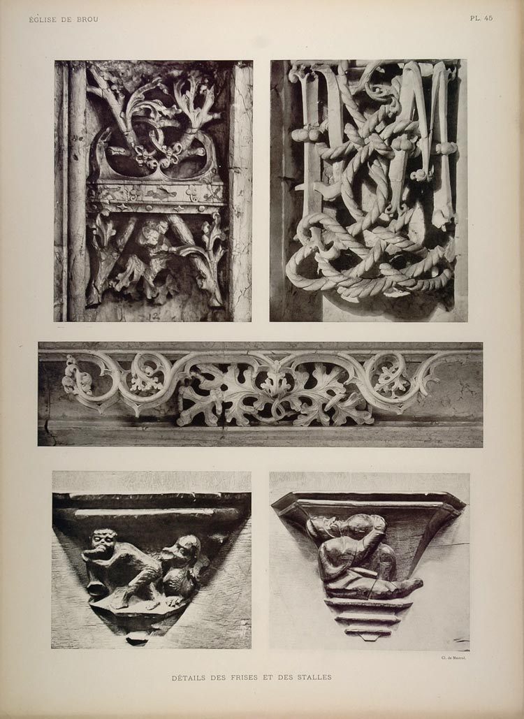 1911 Print Gothic Carving Brou Church Bourg-en-Bresse - ORIGINAL BRO1