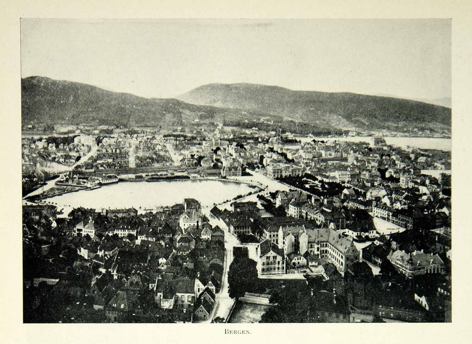 1900 Print Bergen Norway City Cityscape Norwegian Landscape Historic BVM1