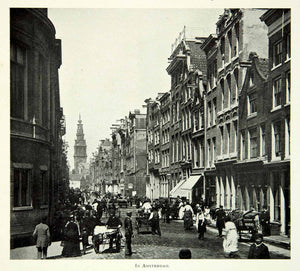 1900 Print Amsterdam Street Buildings People The Netherlands Historic Image BVM1