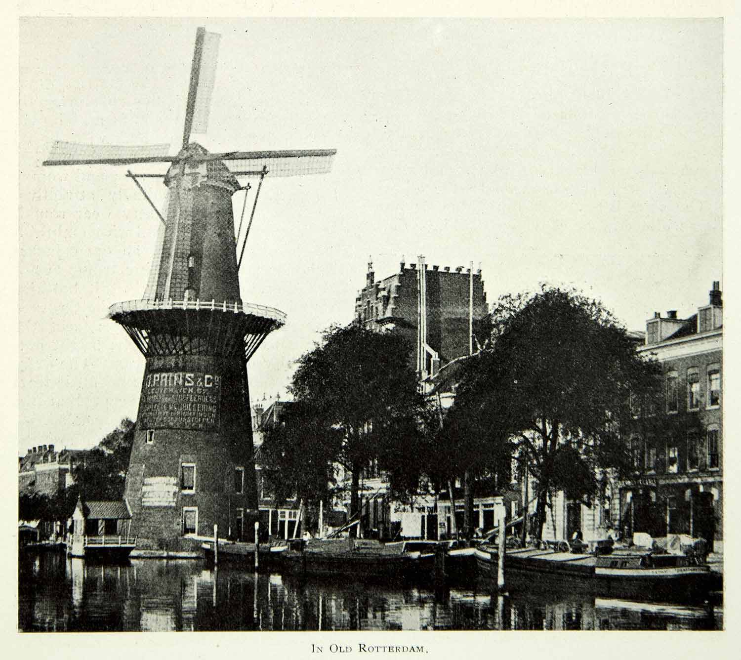 1900 Print Rotterdam Windmill Cityscape City Netherlands Holland Historic BVM1