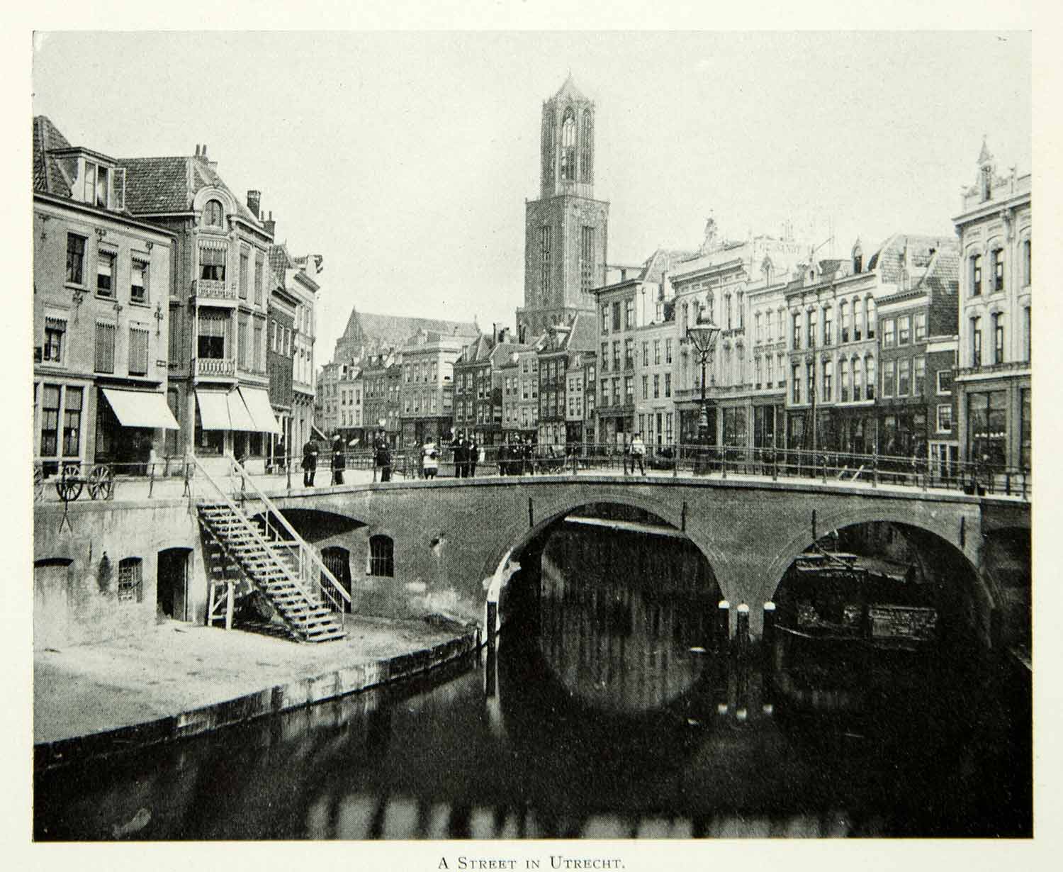 1900 Print Utrecht Canal Buildings Bridge The Netherlands Holland Historic BVM1